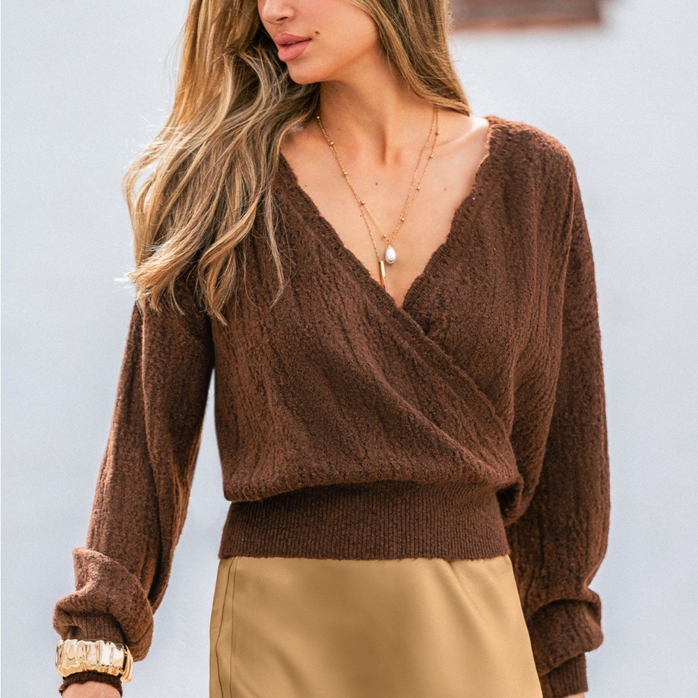 Cupshe Brown V-Neck Wrap Sweater